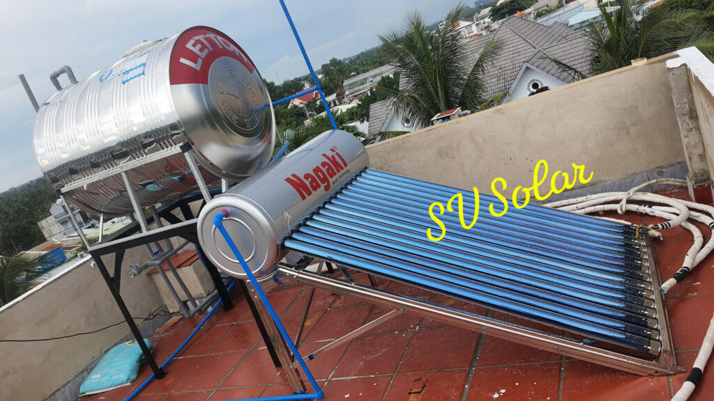 Lắp đặt bộ máy nước nóng năng lượng mặt trời NAGAKI 165L ở Thuận An, Bình Dương